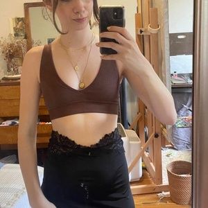 chic no brand brown ribbed crop top/sports bra